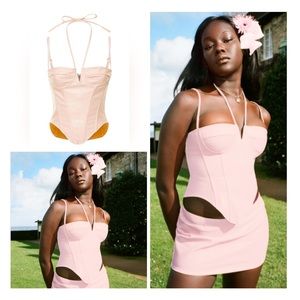 NWT Miaou Aphex Faux Leather Corset Top in pastel pink Size L